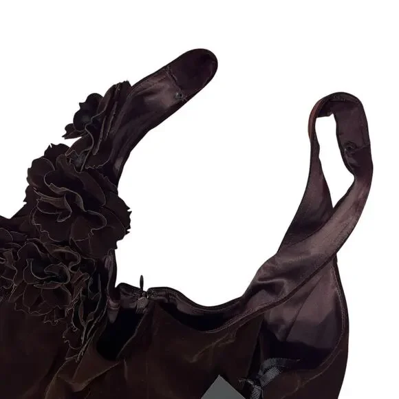 NWT Muse by Marchesa Velvet Peplum Top 12 Ristretto Brown Floral Applique $179 - Picture 6 of 10